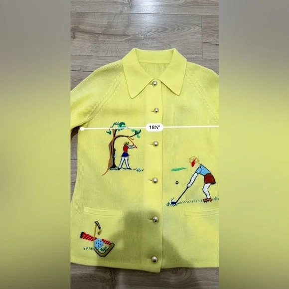 Andreno Argenti Vintage Yellow Embroidered Golf Cardigan M - Picture 11 of 13